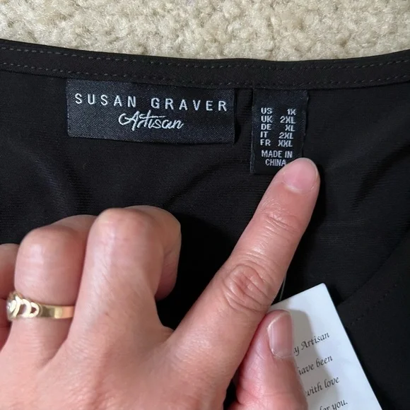 Susan Graver Artisan Womens Top Black 1X Asymmetrical Rhinestone Casual Shimmer - Picture 8 of 16